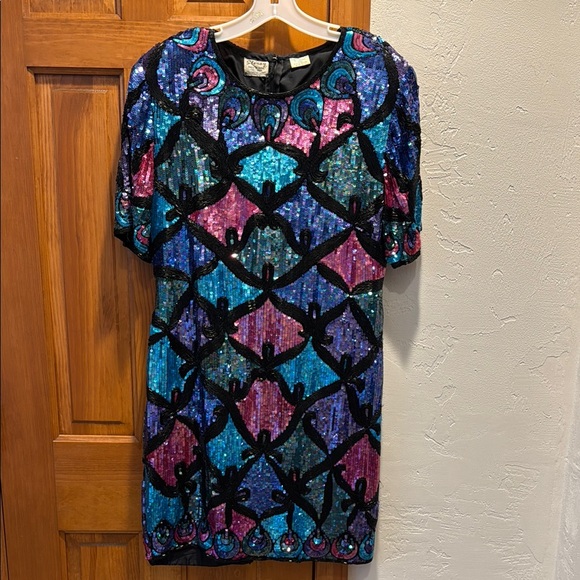 Oleg Cassini Dresses & Skirts - Vintage 90’s Oleg Cassini Multicolor Sequin Mini Dress